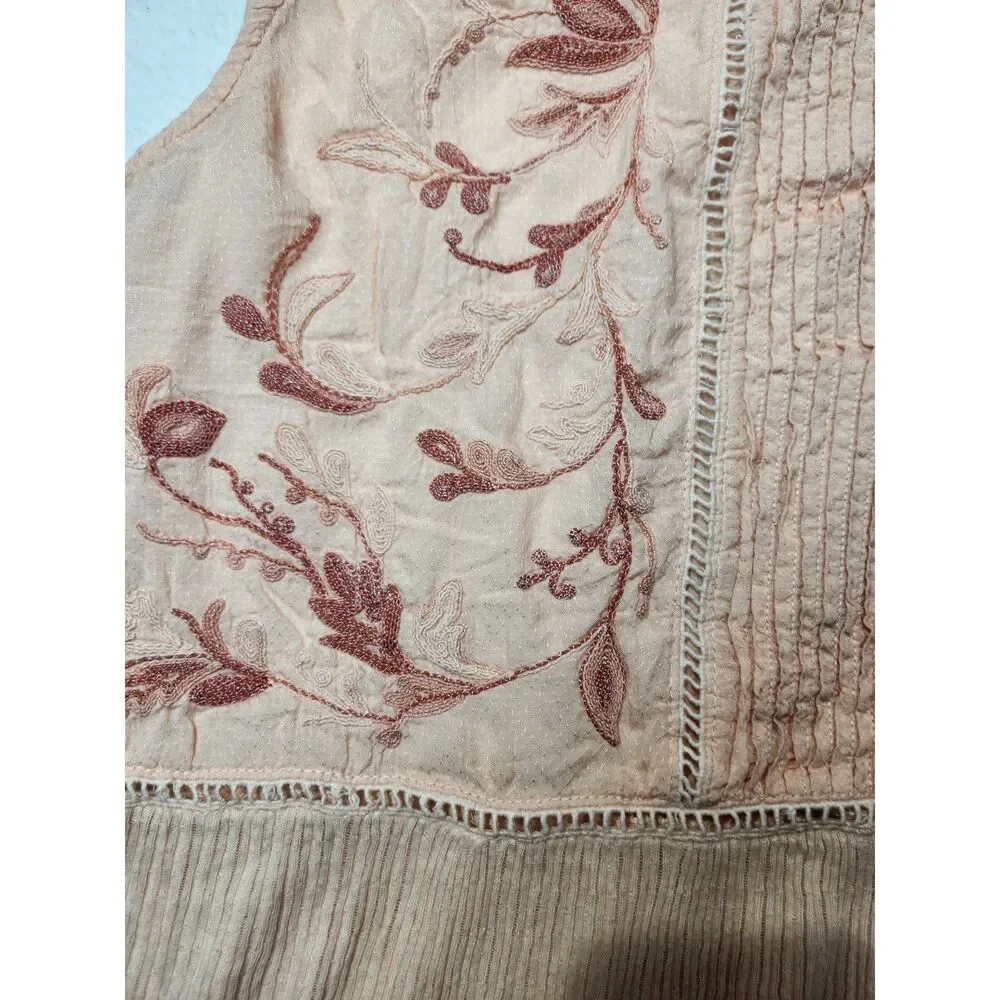Lucky Brand Embroidered Peplum Tank Top Blush Pink Boho Pintuck Sleeveless XL